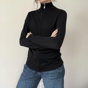h&m merino wool blend black zip up sweater, size S